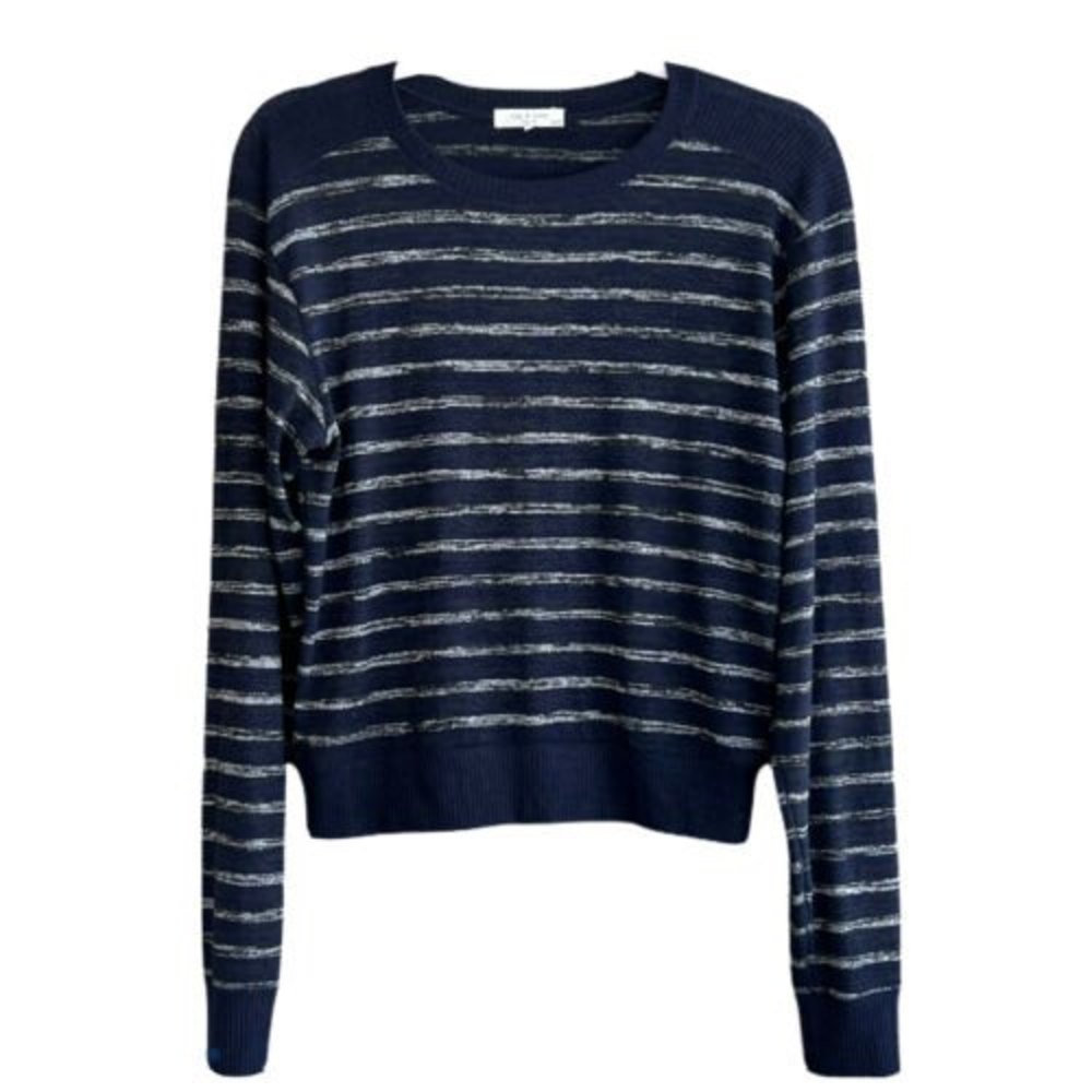 Rag & Bone XS Avryl Navy Black Striped Crew Neck Pullover Sweater Ski Inspired